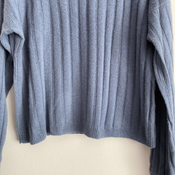 Naadam Womens Blue Ribbed Cropped 100% Cashmere Crew Neck Sweater Size Large - Picture 6 of 11